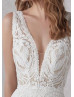V Neck Ivory Lace V Back Wedding Dress